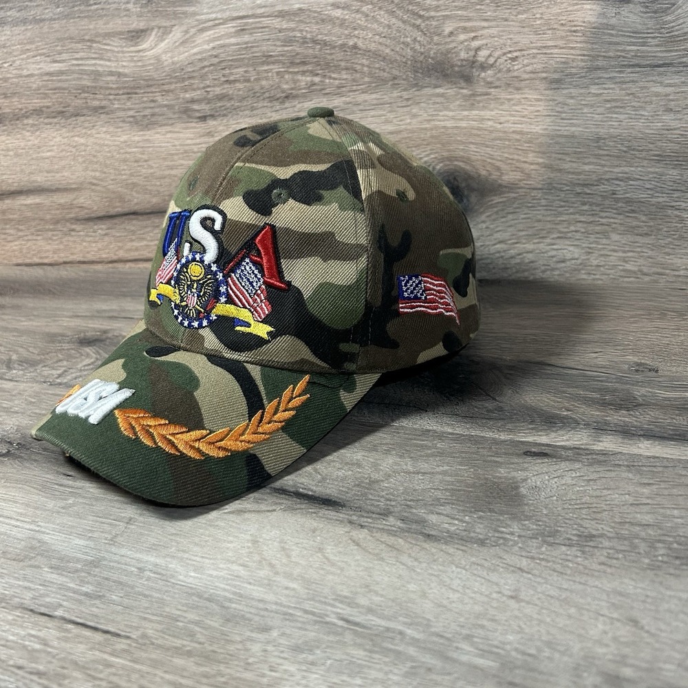 Camo USA military Flag Hat Adjustable - Picture 2 of 7